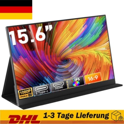Portable Monitor mit Smart Cover 15,6 Zoll Tragbarer Mobiler IPS Bildschirm HD