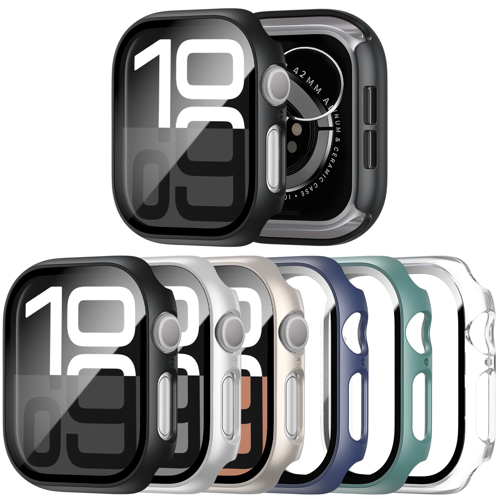 JERXUN 6 Pack Case with Tempered Glass Screen Protector for Apple Watch Series 1