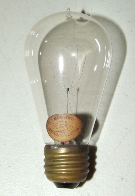 Antik Klein Westinghouse Carbon Ballon Glühbirne mit Original Papier Label