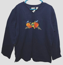 Classic Elements FLO NEW  Womans Embroidered Sweat top by size 16-18W blue birds