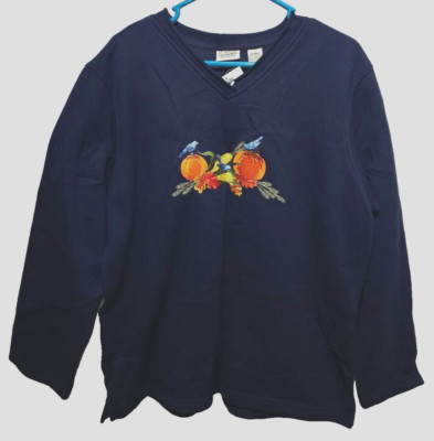 Classic Elements FLO  NEW Womans Embroidered Sweat top by size 16-18W~blue birds