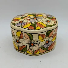 VTG Laquer Paper Mache Floral Box Kashmir India Made Carol Sax Design LA Calif