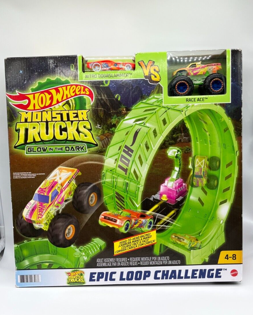 Mattel Hot Wheels Monster Trucks Glow in the Dark Epic Loop Challenge Set  Race