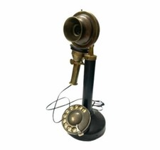 Telefono vintage antico a bastone in ottone quadrante rotante funzionante fat...