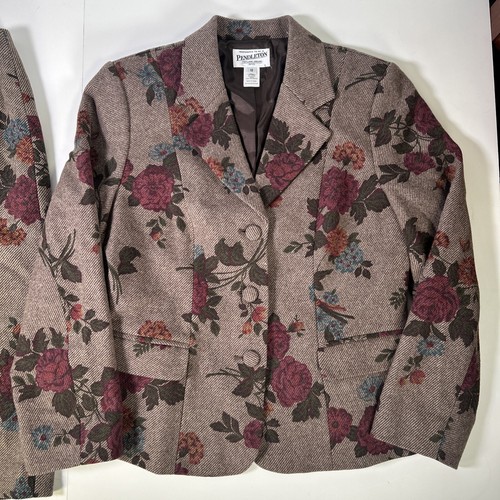 Pendleton Authentic Women’s Brown Floral Wool Skirt Blazer Suit Set Size 10 & 6 - Picture 3 of 16