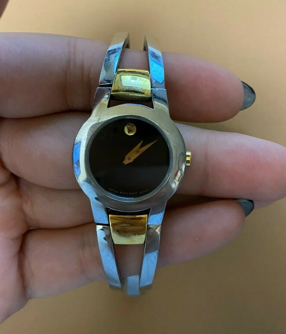 Two Tone Silver and Gold Tone Movado Women s Bracelet Watch Black