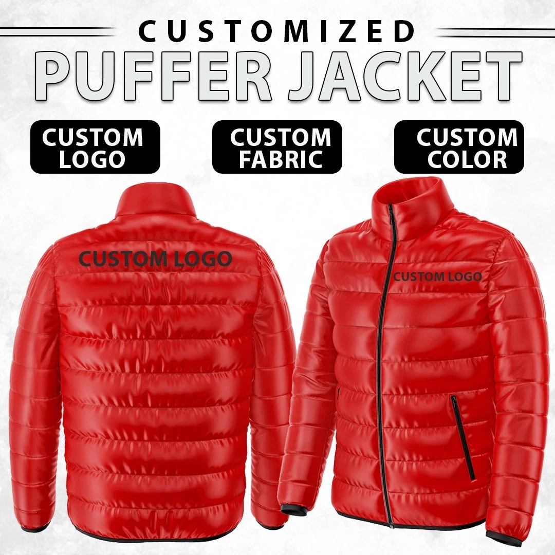 Custom Puffer Jacket Red Men Winter Coat Personalized Logo Quilted Jacket OEM