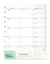 Talia Discbound Notebook Refills: Monthly Undated Layout, Letter Size 8.5"x11"
