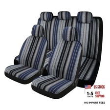 9PCS Baja Saddle Blanket Car Seat Covers, Front Set Blue Stripe, 9PCS