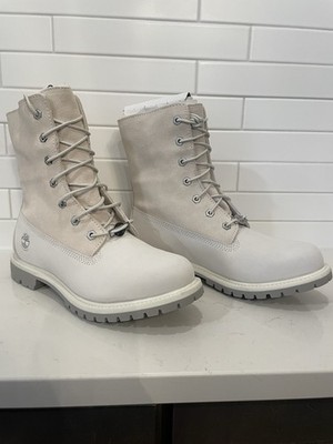 Timberland authentic WP fleece fold down white nubuck silver boots 9.5 women nib