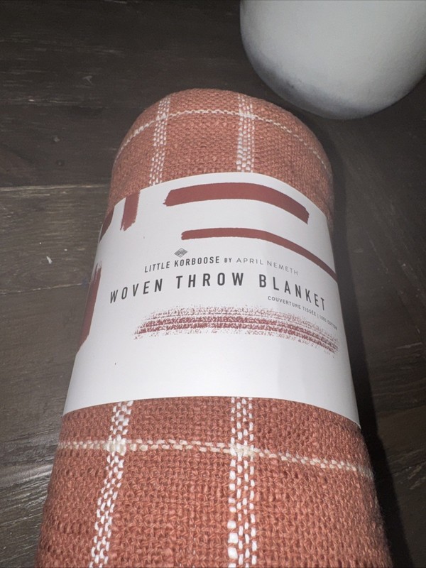 Little Korboose Woven Throw Blanket 100% Cotton 50x60 Taupe White FabFitFun Fall