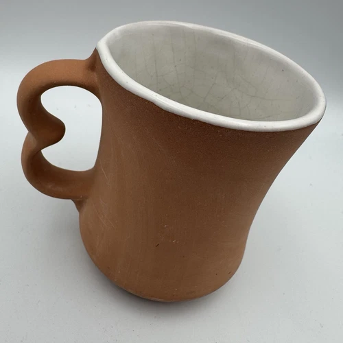 VTG Frankoma C9 Pottery Coffee Cup Mug Brown & White Double Trigger Handle