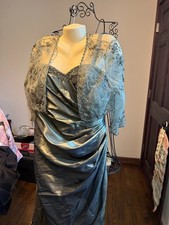 Cameron Blake Mon Cheri Sage Beaded Formal Dress Jacket Set Size 16 Tea Length M