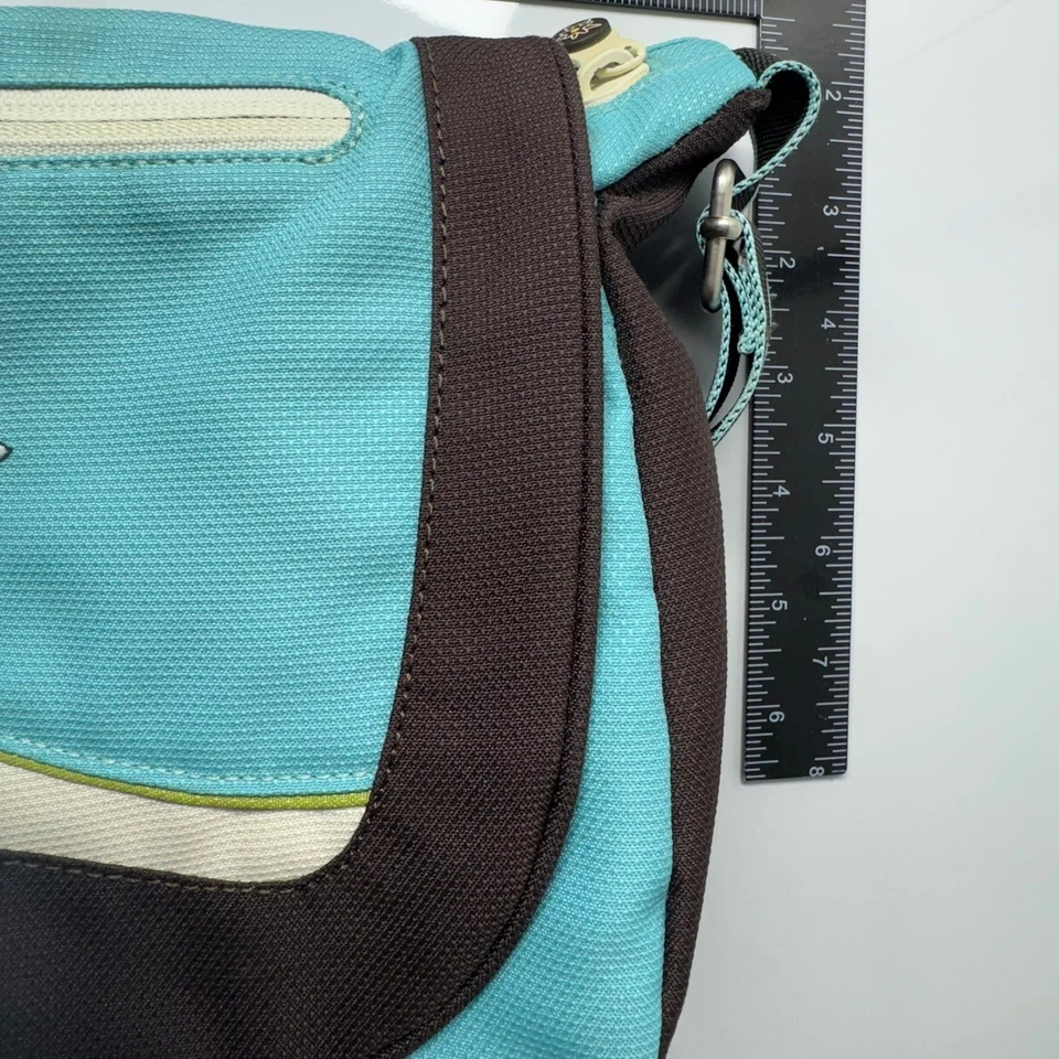 Sherpani Aqua Blue Daisy Embroidered Messenger Bag Crossbody Strap Zip Pockets - Image 3 of 4