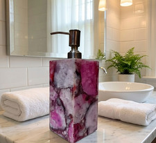5" Pink Agate Soap Dispenser Designer Bathroom Accessory Premium Handmade Stone