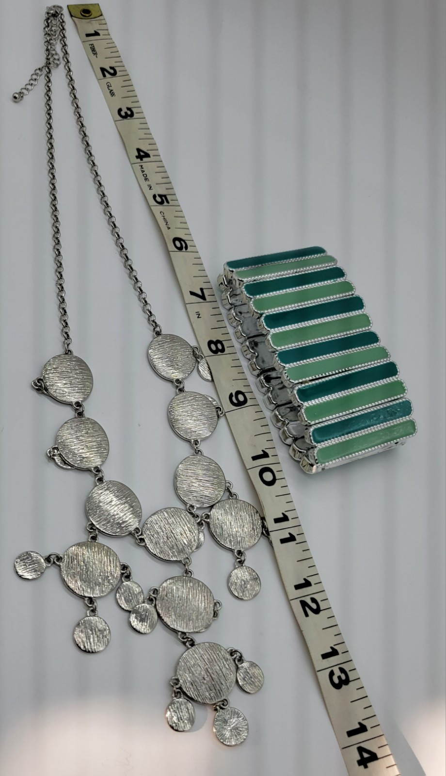 Silver Tone Circle Coin Disk Statement Necklace w… - image 2