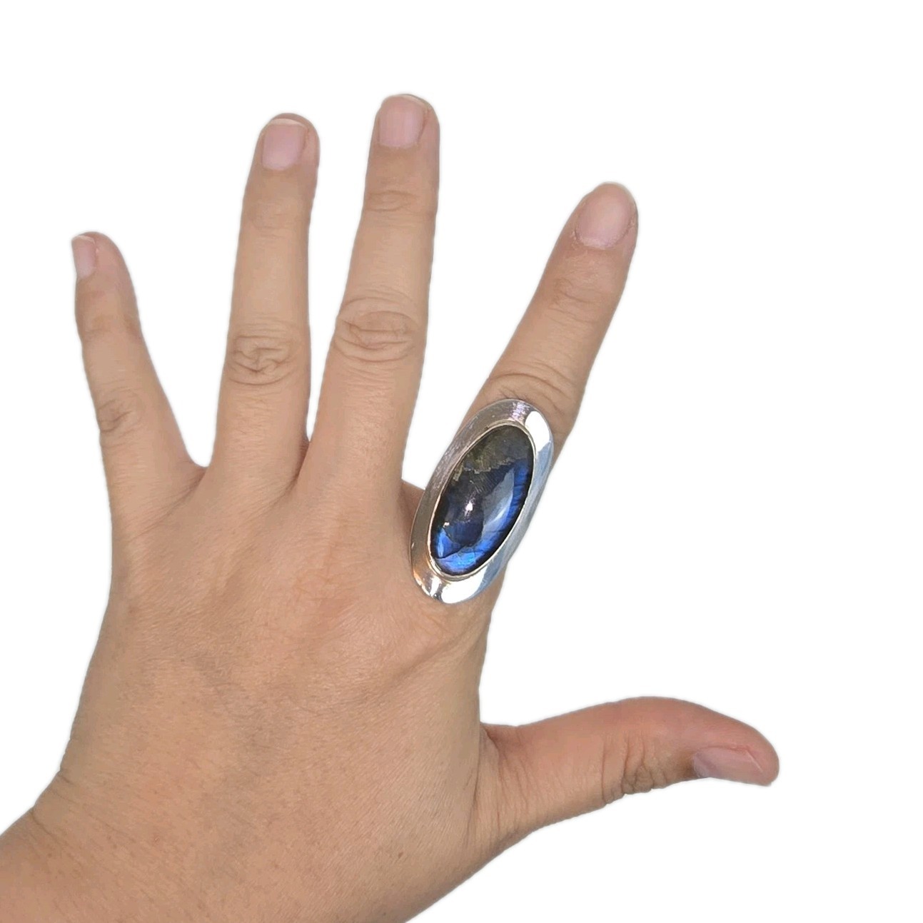 Large Labradorite Blue Gemstone Ring Handmade 925… - image 1