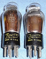 2 Zenith 84 6Z4 Vacuum Tubes - 1940's Rectifiers for Vintage AM Radios