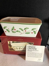 Lenox Christmas Holiday Mini Loaf Pan - Oven Safe Holly Berries Motif Porcelain