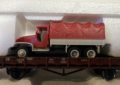 Roco Spur HO RTR 2-Achs DB braun Flachwagen mit LKW-Ladung #46485 - Bild 4 von 5