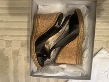 Jimmy Choo Black leather, 105 Amely Cork Wedge With Braid Trim
