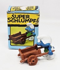 Vtg Schleich Smurfs Gardener with Cart Smurf Peyo PVC Figure W. Germany with Box
