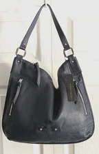 B. Makowsky BM80116 True Navy Slouchy Soft Pebbled Leather Hobo Bag NWT