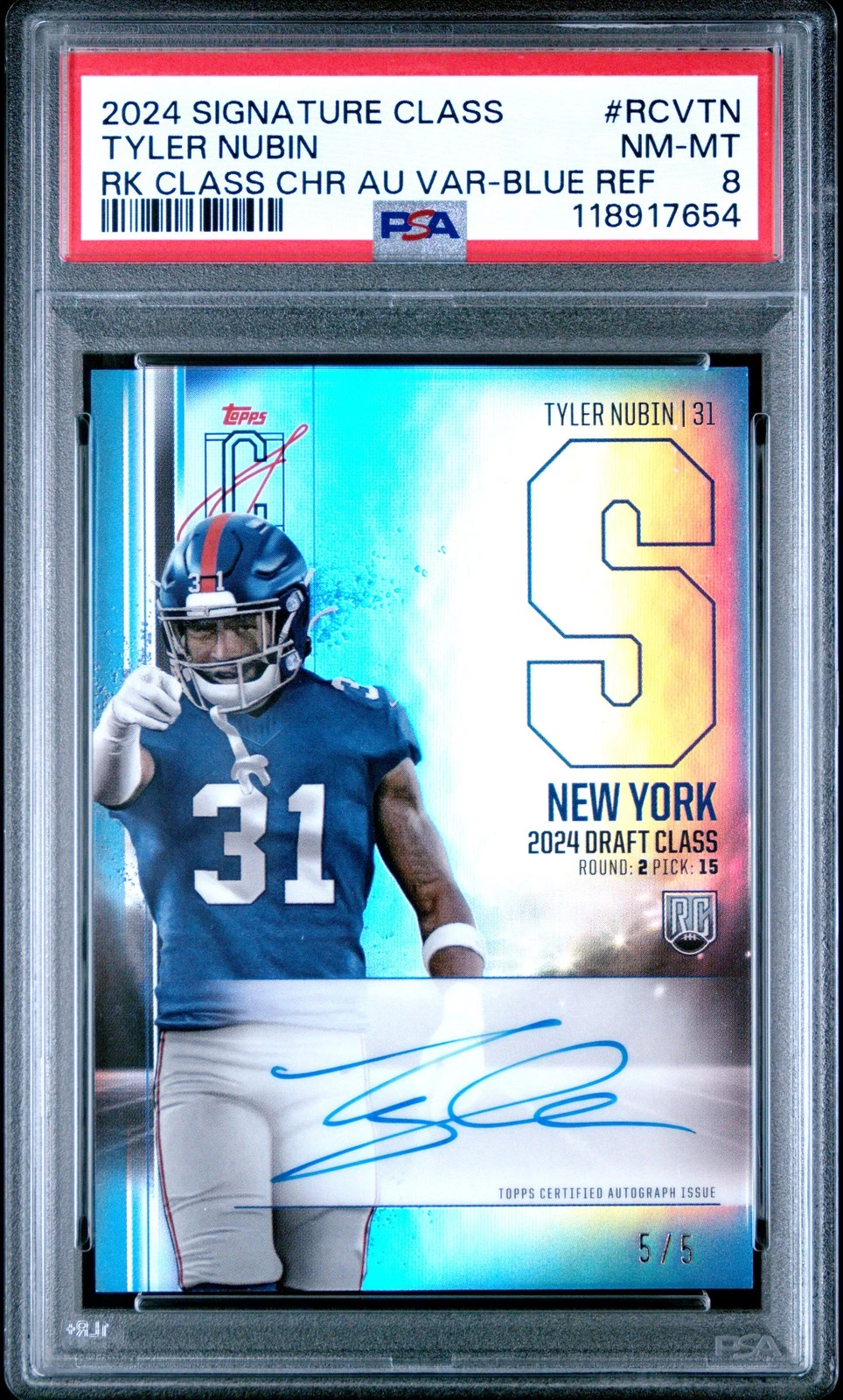Tyler Nubin Topps Signature Class Rookie Class Chrome Autograph Variation #RCVTN Blue Refractor