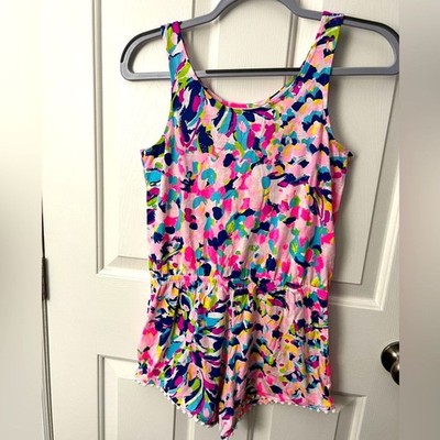 Lilly Pulitzer Girls bala romper XL pina colada club Pom Pom trim GUC