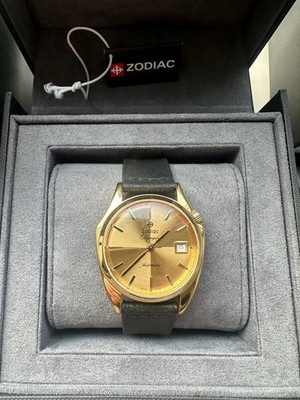 Zodiac Olympos Automatic Gold Dress Watch Date Original Box Papers