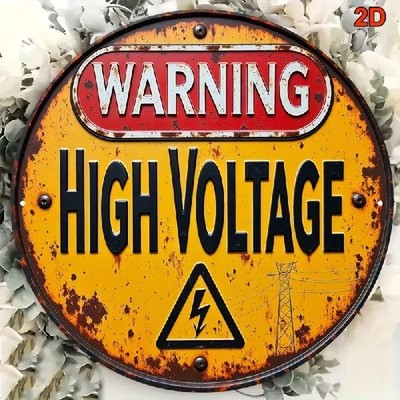 Blechschild rund Achtung Hochspannung High Voltage Vintage Metallschild TEL5203