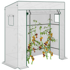 Walk In Garden Greenhouse Large Grow House RollUp Door With 2 Mesh Windows White