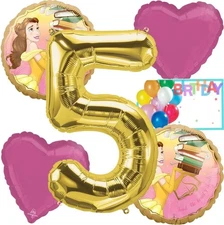 Anagram Princess Belle 5th Birthday Party Balloons Bouquet - Officially Licensed