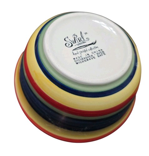 Lot Of 2 Swirl Hand Painted Collection Bowls Multi Color Stripe 6 5/8" MCM Retro - Picture 8 of 14