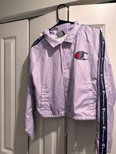 Champion Women's Purple Windbreaker with Long Sleeves, Cropped, Size S.