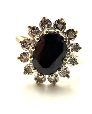 9 kt Gold Saphir Diamant Ring Statement Gold Saphir Diamant Blume Ring WOW