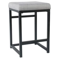 HomePop Backless Counter Stool Bar Square Industrial Metal 24" Light Gray
