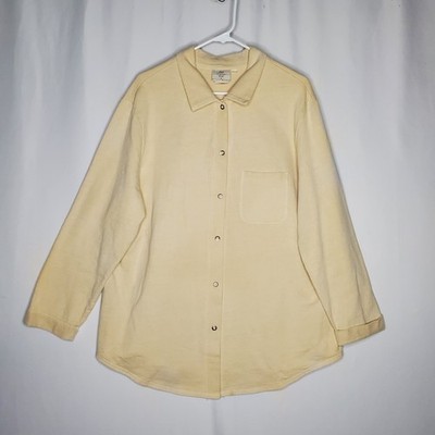 Hot Cotton Marc Ware Button Collar Shirt Women 2X Beige Knit Long Sleeve Snap