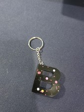 Initial New Block Letter B Resin Black W Lavendar Sparkle Key Chain