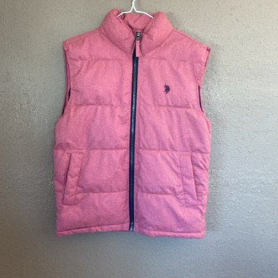 US Polo Assn Mens Small Puffer Jacket Gray Logo Full Zip Color block Outdoor