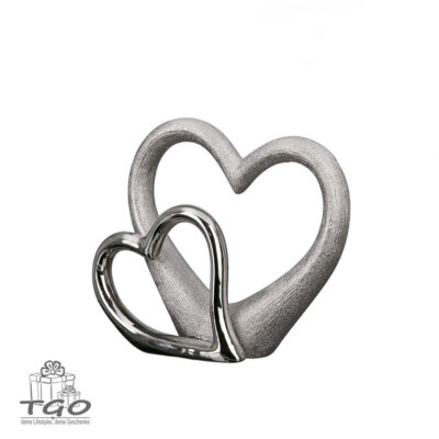Gilde Skulptur Doppelherz aus Porzellan silber 25x19cm-28998