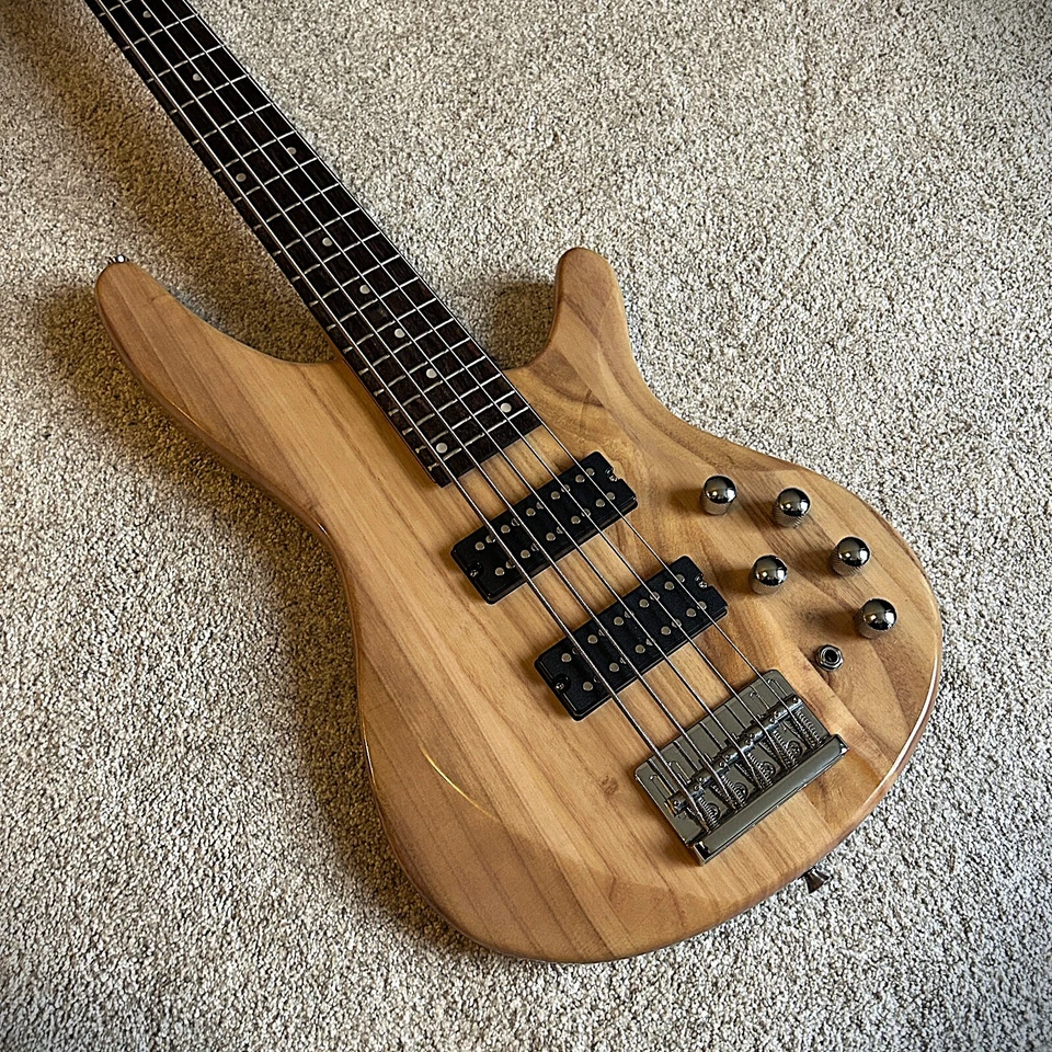 Baixo elétrico natural de 5 cordas com captadores H-H, traste de louro de 24 trastes - Imagem 2 de 4