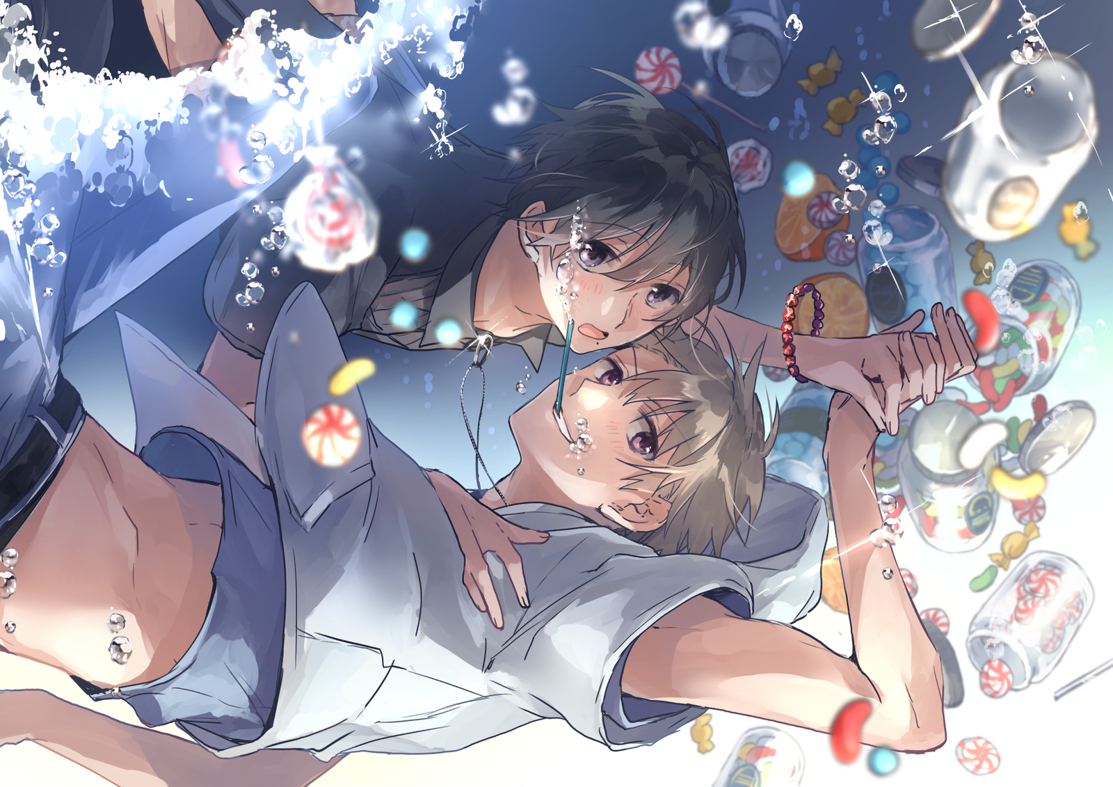 Anime Boys Underwater Sweets Foam CCG Gaming Mat for Desks
