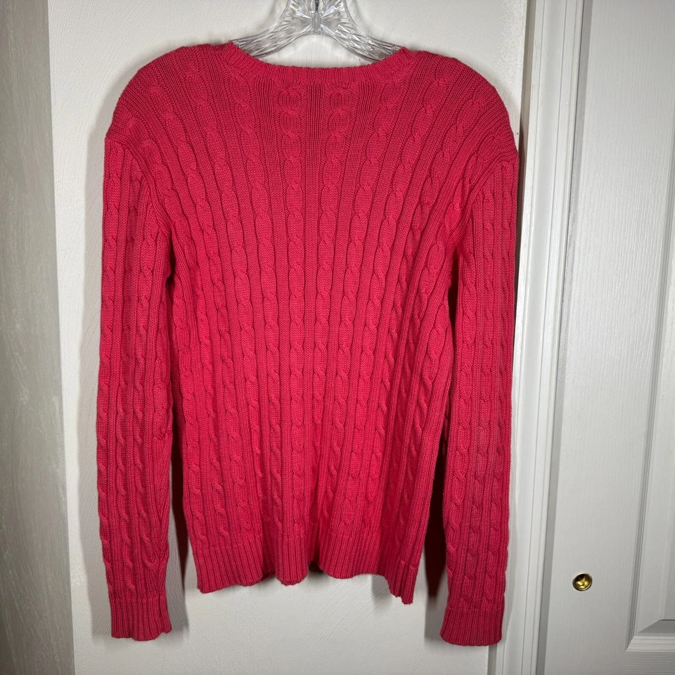 Ralph Lauren毛衣女式小号粉色黄色小马电缆针织标志棉质 — 第 3/4 张图片