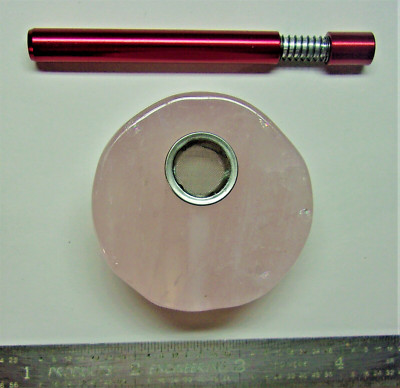 U.S. seller Natural Rose Quartz Smoking Pipe with Red Self Cleaning One Hitter