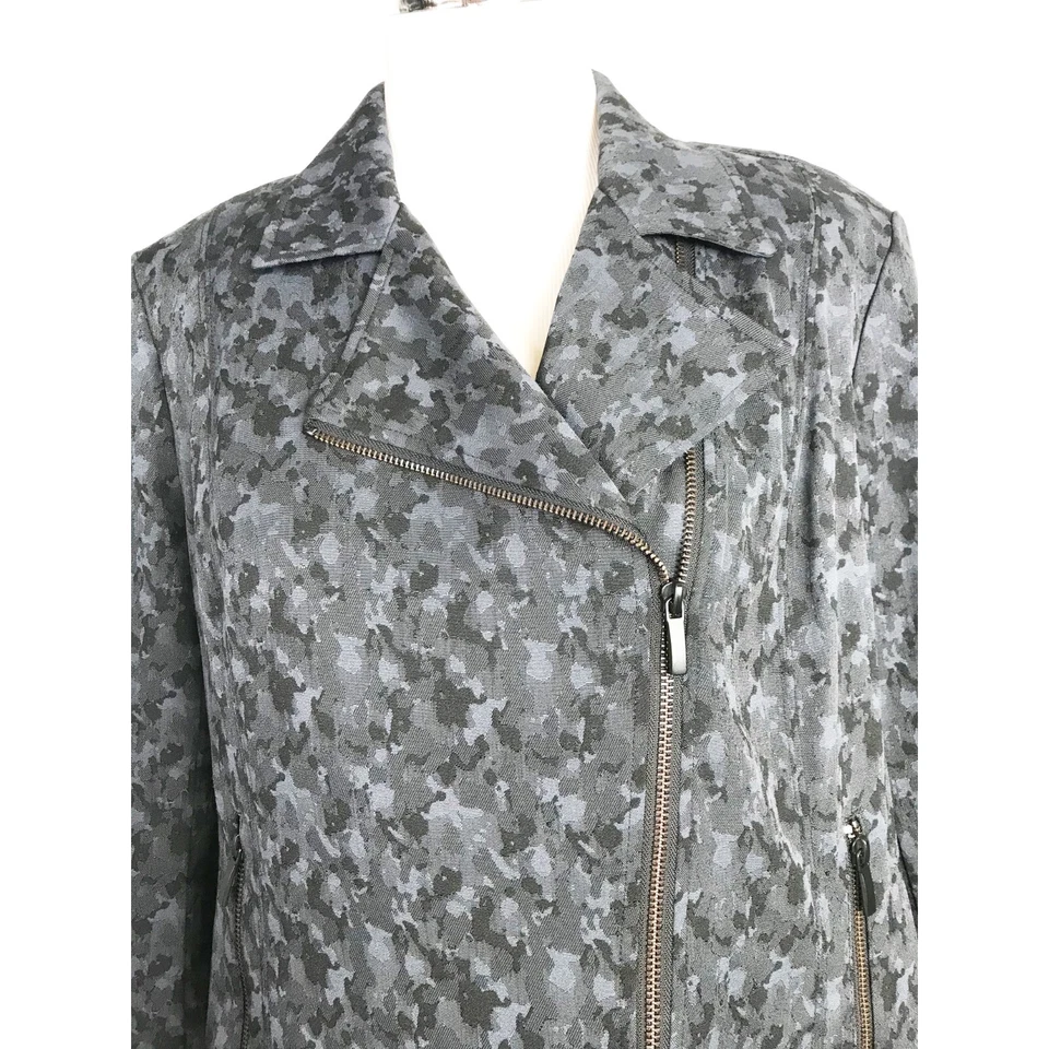 Jaqueta Bar III Feminina Extra Grande Cinza Preta Geométrica Moto Blazer Assimétrico - Imagem 2 de 4