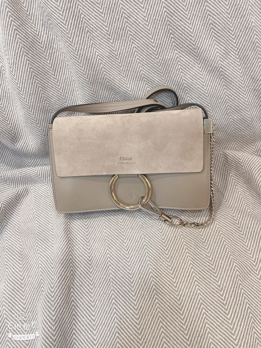 Chloe Faye Mini Chain Smooth Suede Shoulder Bag in Grey