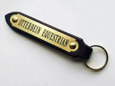 ENGRAVED LEATHER KEY CHAIN FOB HORSE NAME ETC HANDMADE CUSTOM BRASS PLATE 