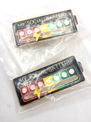 2x My Social Battery Pin Funny Gift Creative Brooch Battery & Mood Indicator Pin