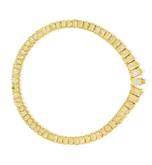 Collar de tenis de citrino/circonita cúbica amarillo simulado esmeralda 86 quilates enchapado en oro amarillo de 14 k Foto 3 de 4